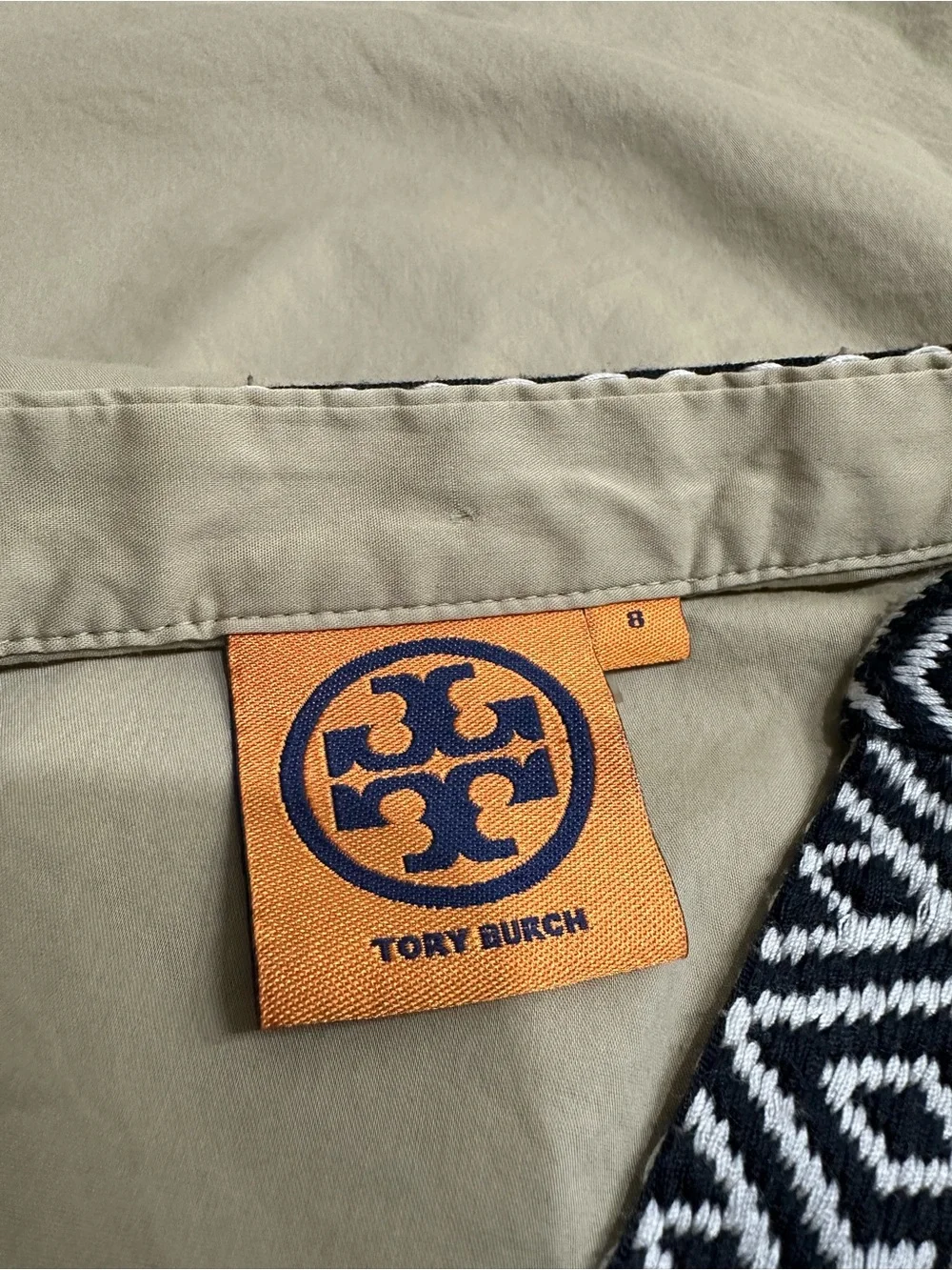 Tory Burch 3/4 Sleeve Embroidered Placket & Cuff Detail Cotton Tunic Dress